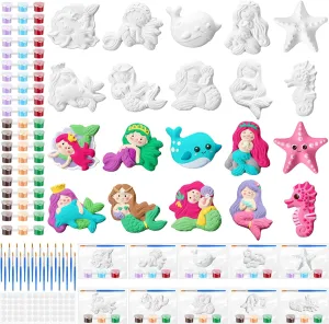 Donut Jungle Animal DIY Painting Kit Pumpkin Snowman Ceramic Paint Your Own Figurines Unpainted Plaster Craft sculptural for Party Favor(Mermaid) 20 Set Dinosaur Unicorn Mermaid 