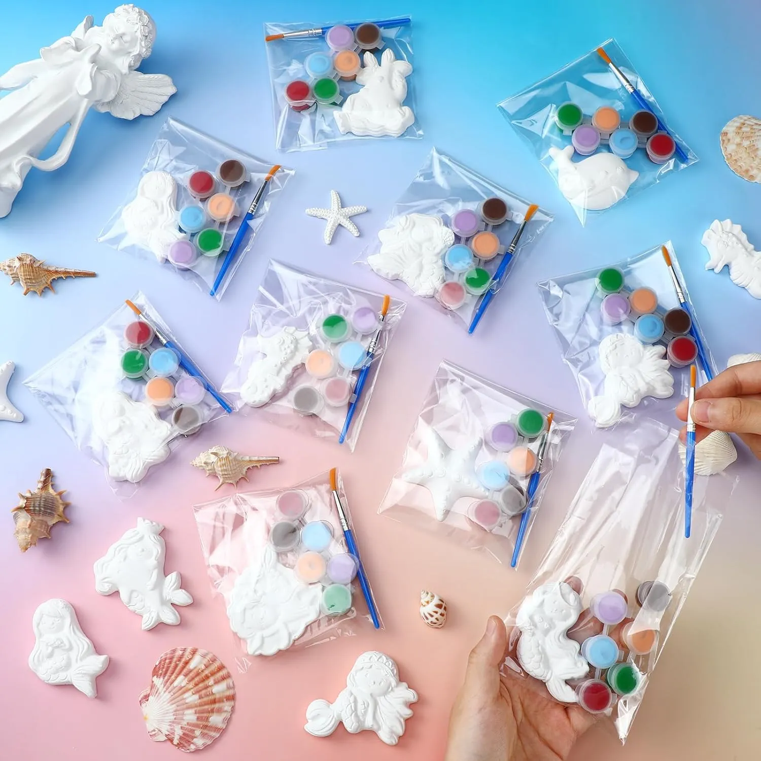 Donut Jungle Animal DIY Painting Kit Pumpkin Snowman Ceramic Paint Your Own Figurines Unpainted Plaster Craft sculptural for Party Favor(Mermaid) 20 Set Dinosaur Unicorn Mermaid 