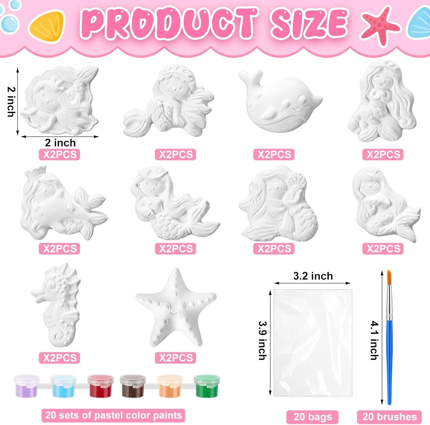Donut Jungle Animal DIY Painting Kit Pumpkin Snowman Ceramic Paint Your Own Figurines Unpainted Plaster Craft sculptural for Party Favor(Mermaid) 20 Set Dinosaur Unicorn Mermaid 