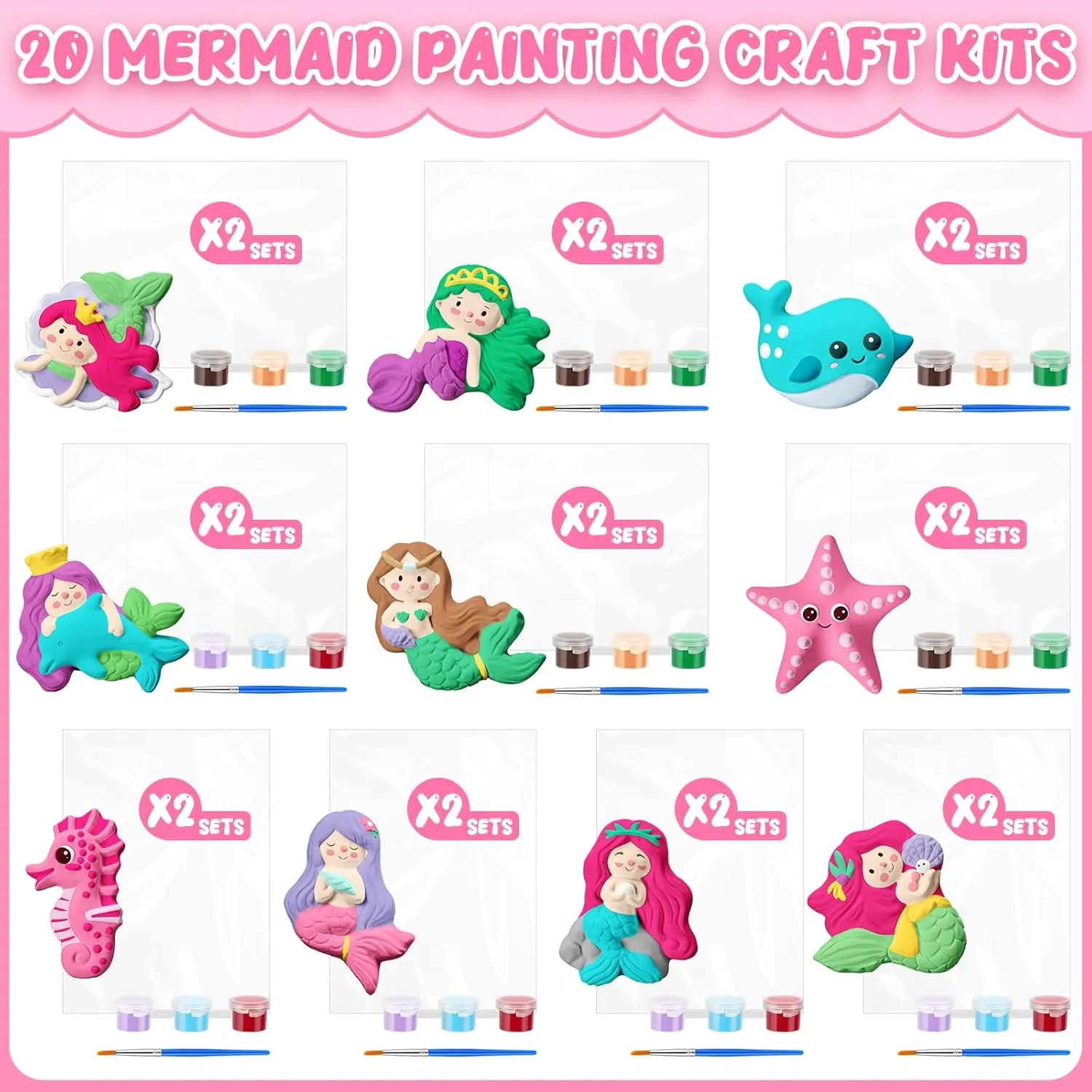Donut Jungle Animal DIY Painting Kit Pumpkin Snowman Ceramic Paint Your Own Figurines Unpainted Plaster Craft sculptural for Party Favor(Mermaid) 20 Set Dinosaur Unicorn Mermaid 