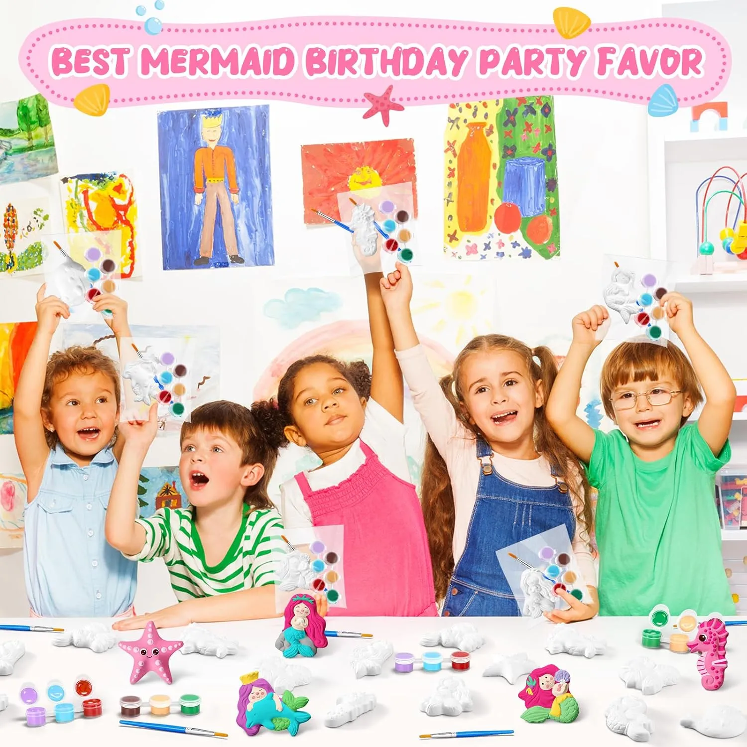 Donut Jungle Animal DIY Painting Kit Pumpkin Snowman Ceramic Paint Your Own Figurines Unpainted Plaster Craft sculptural for Party Favor(Mermaid) 20 Set Dinosaur Unicorn Mermaid 