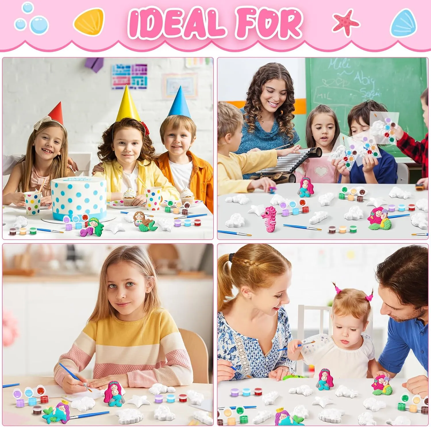 Donut Jungle Animal DIY Painting Kit Pumpkin Snowman Ceramic Paint Your Own Figurines Unpainted Plaster Craft sculptural for Party Favor(Mermaid) 20 Set Dinosaur Unicorn Mermaid 