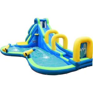 DORTALA Inflatable Water Slide Bounce House Water Park Climbing Wall Splash Pool with Water Cannon, Oxford Carry Bag with Stakes and Hose (No Blower)