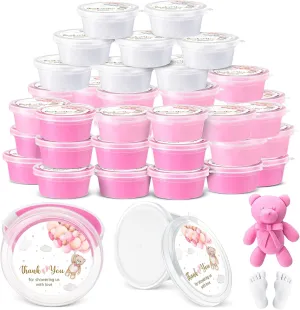 Dough with Thank Stickers Non Toxic Air Dry Clay Modeling Cans Gender Reveal Party Gifts academician melt for Guests Arts DIY Crafts(Pink) 24 Pack Baby Shower Playdough Set Baby Shower Party Favors Modeling 