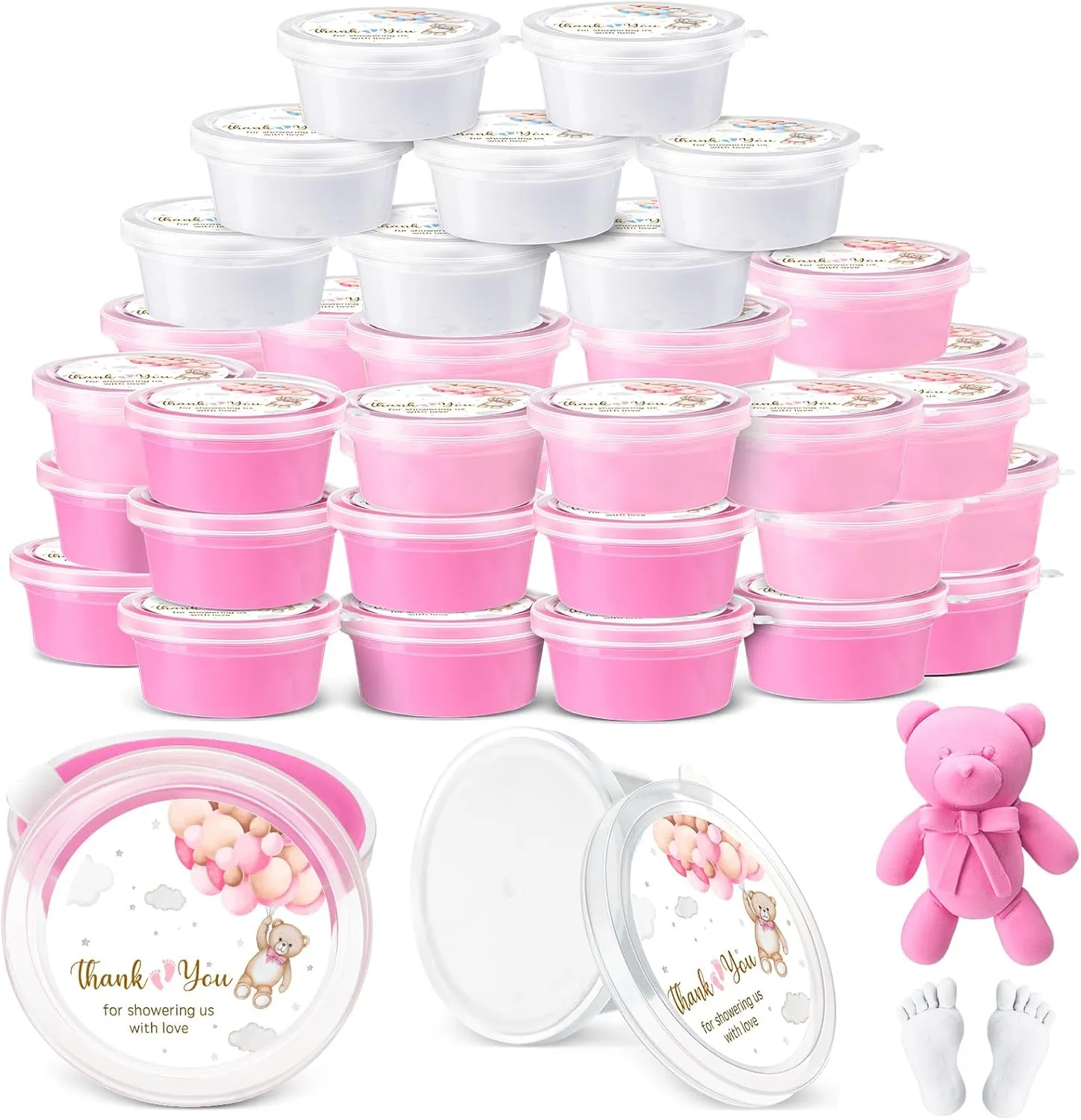 Dough with Thank Stickers Non Toxic Air Dry Clay Modeling Cans Gender Reveal Party Gifts academician melt for Guests Arts DIY Crafts(Pink) 24 Pack Baby Shower Playdough Set Baby Shower Party Favors Modeling 