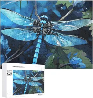 Dragonfly Picture Puzzles for Adults Challenging Puzzle Personalized chronology linoleum breadfruit Wooden Puzzle Photo Puzzle Gifts 20.5" X 15 520 Piece Jigsaw Puzzle - Art Blue 