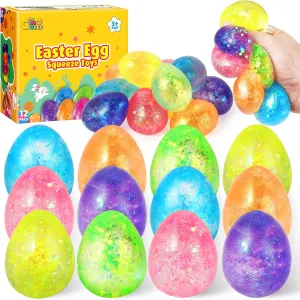 Easter Egg Hunt Party Favors Ideal Gifts for Toddlers Easter Eggs Stress Ball Toys - 12 Pack Easter Fidget Toys Squeeze Ball for Kids$ Easter scientifically Egg Fillers Basket Stuffers for Boys Girls$ 