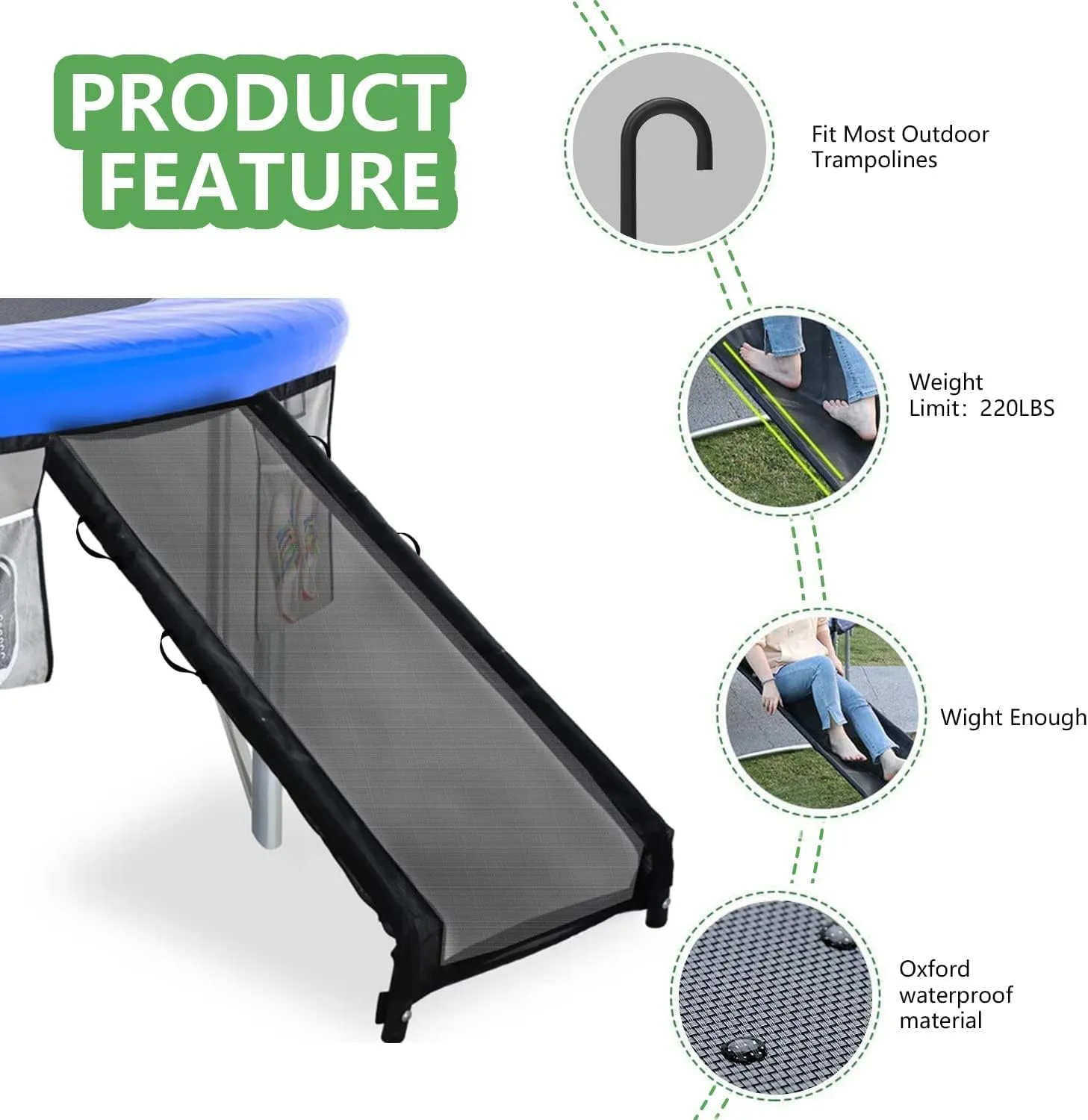 Easy-to-Assemble Trampoline Slide Ladder, Heavy Duty Steel Trampoline Accessory Slide for Kids Climb Up&Slide Down/Black with Shoes entwine contrary hop soccer Pocket Eurmax USA Universal 