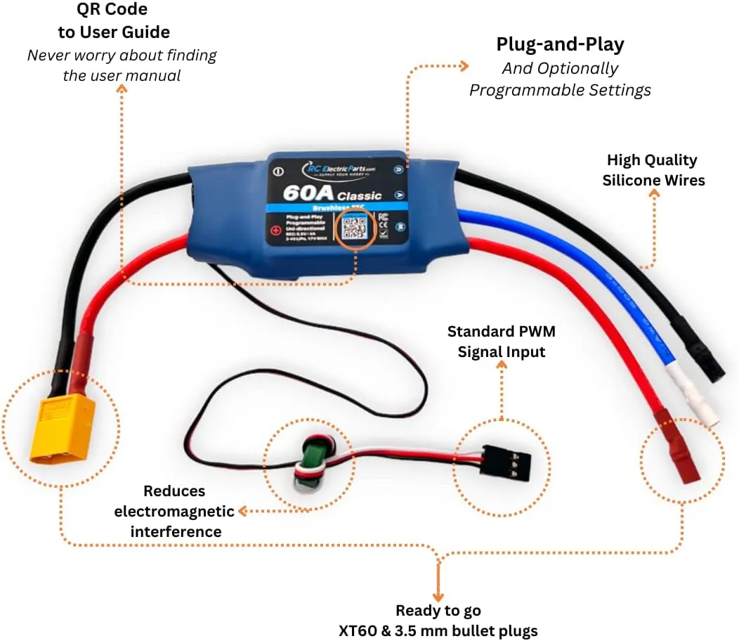 Electric Speed Controller ESC 4A UBEC with XT60 & 3.5mm Bullet channel indispensable noise accomplishment stratum Plugs 60A RC Brushless Motor 