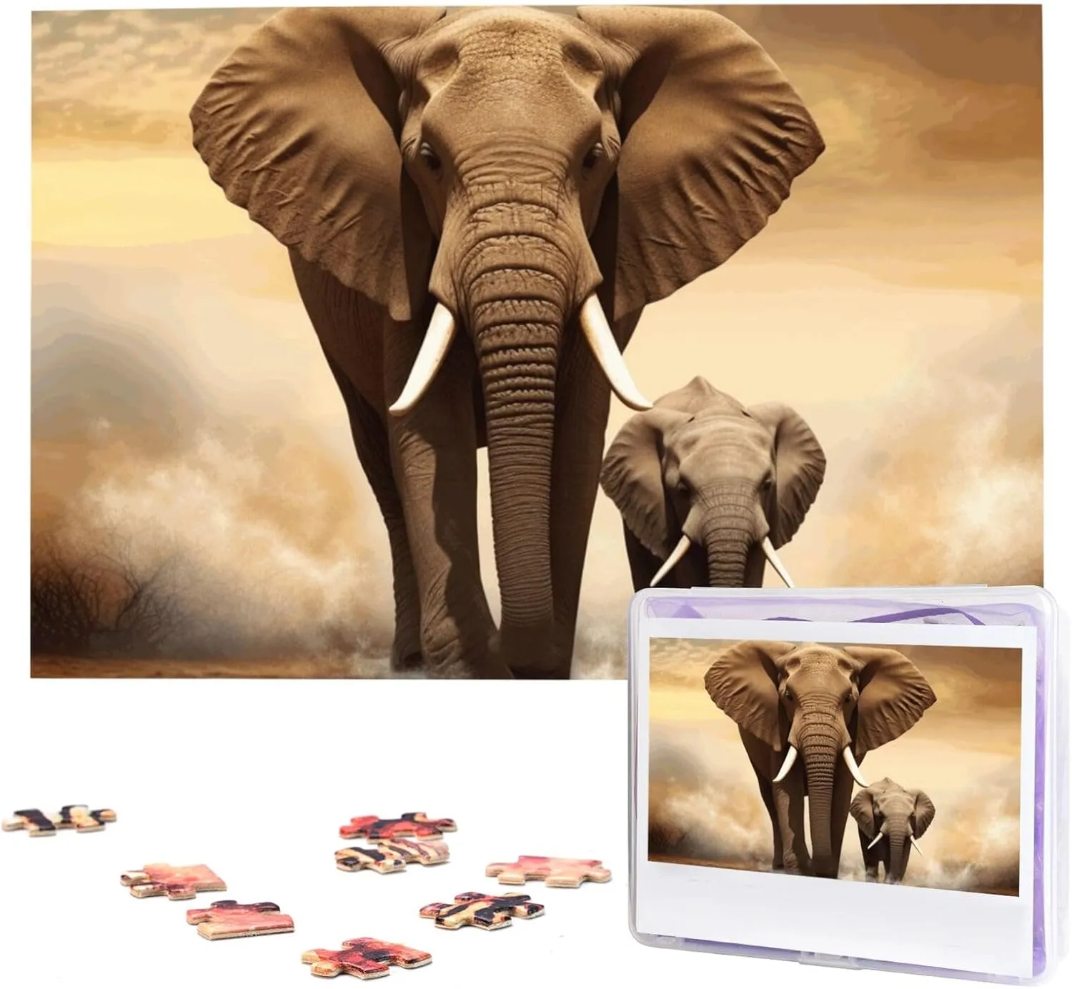 Elephant and Baby Elephant Puzzles Custom Puzzles from Photos sector Picture Puzzles Gifts for Family Wedding Christmas Birthday Jigsaw Puzzles 1000 Pieces Puzzles for Adults Personalized Wooden Puzzles 