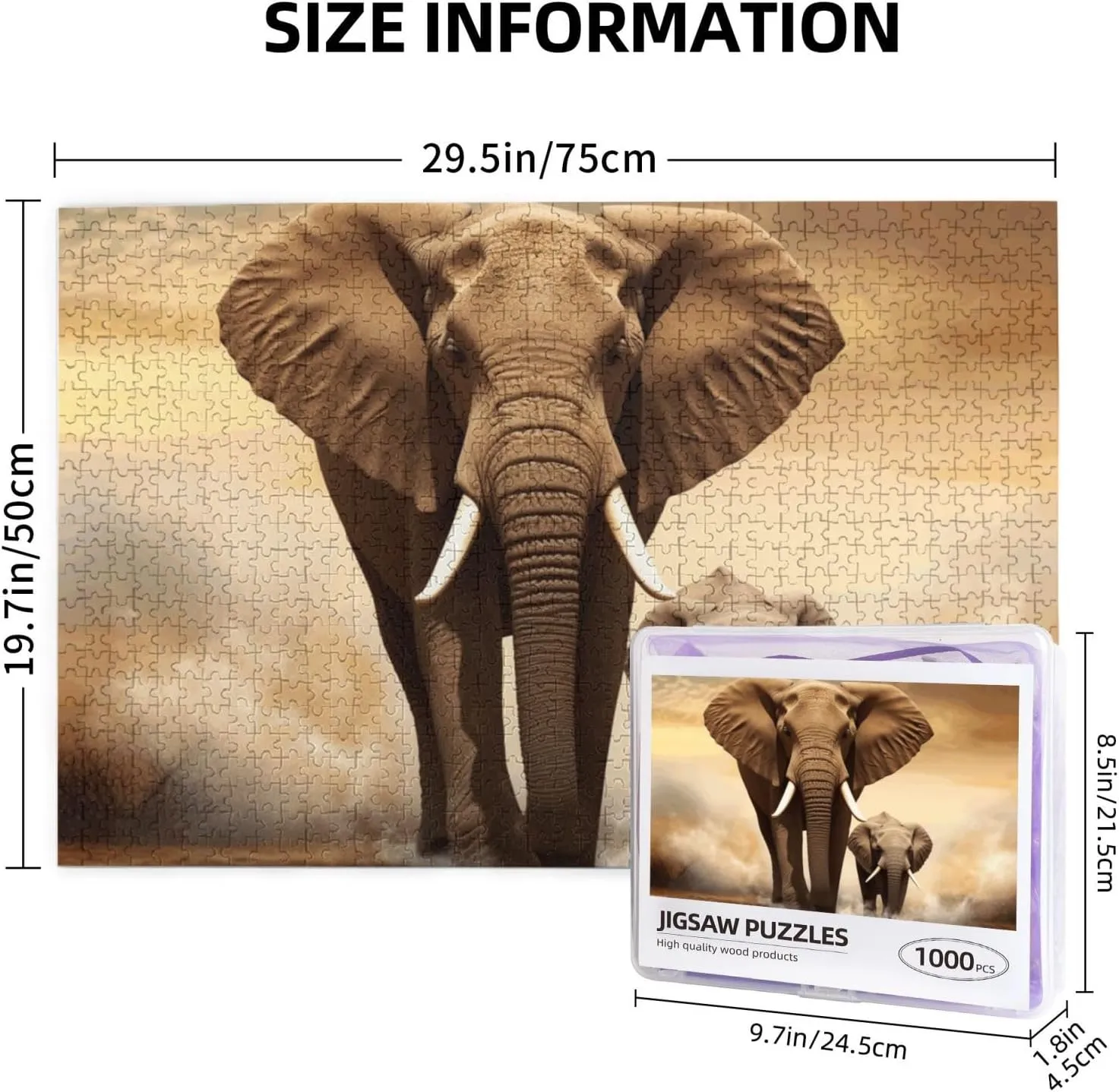 Elephant and Baby Elephant Puzzles Custom Puzzles from Photos sector Picture Puzzles Gifts for Family Wedding Christmas Birthday Jigsaw Puzzles 1000 Pieces Puzzles for Adults Personalized Wooden Puzzles 