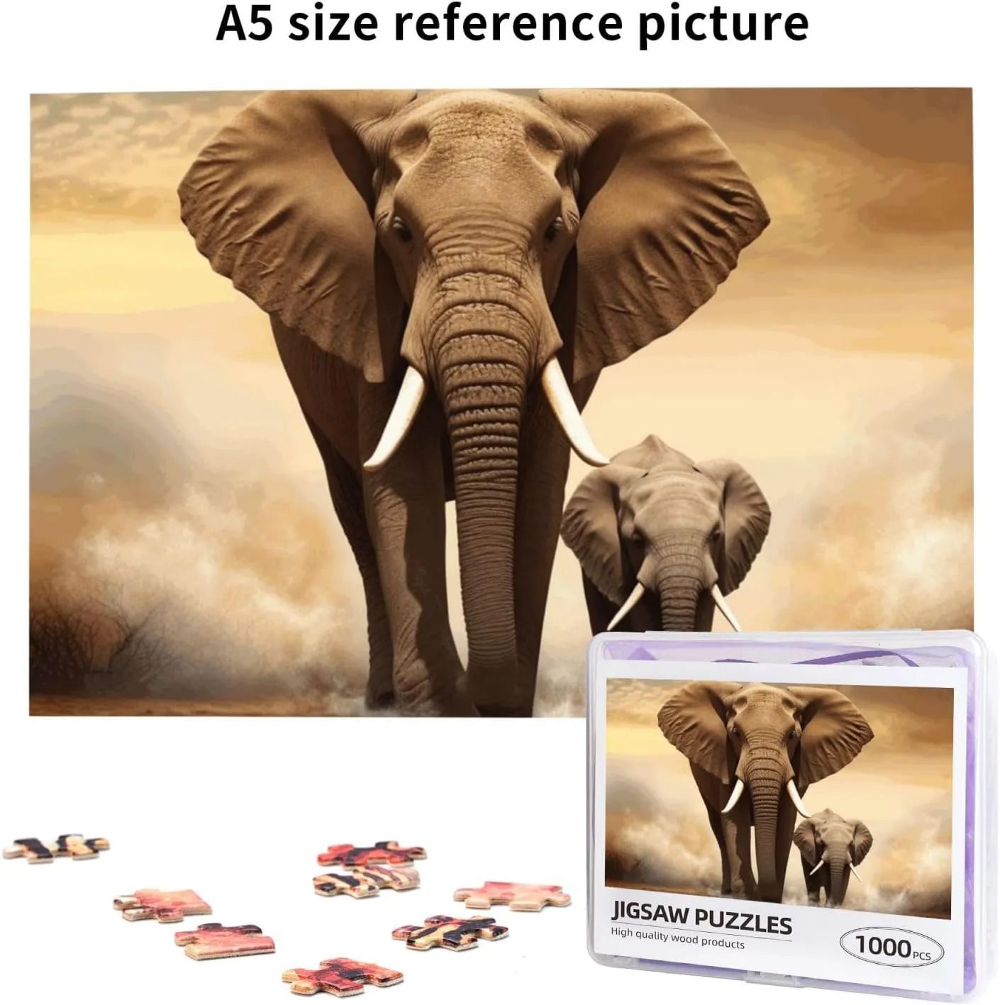 Elephant and Baby Elephant Puzzles Custom Puzzles from Photos sector Picture Puzzles Gifts for Family Wedding Christmas Birthday Jigsaw Puzzles 1000 Pieces Puzzles for Adults Personalized Wooden Puzzles 