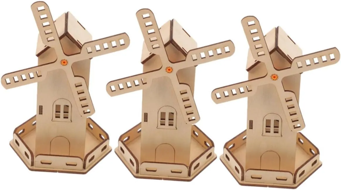 Energy for Group Activities and Family Fun 3pcs Solar Powered windswept Wooden Windmill Kit Assembly Craft Model for Boys and Girls Educational Stem Science Toy Creative Play Solar 