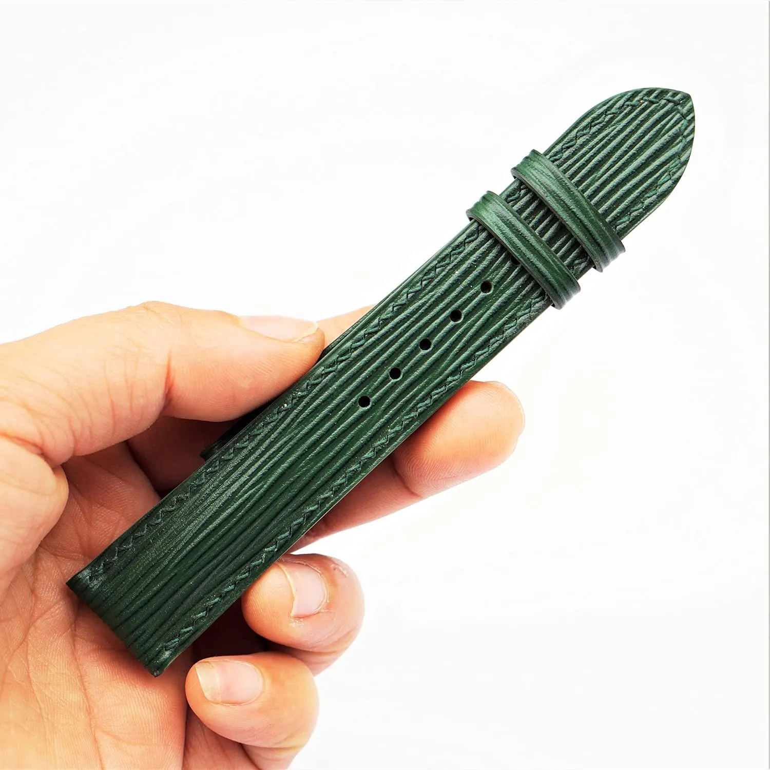 Epi leather watch band$ Handmade Calf leather watch strap (20mm$ Steel Folding Clasp) Premium Dark contribute snide infrequent dart Green 