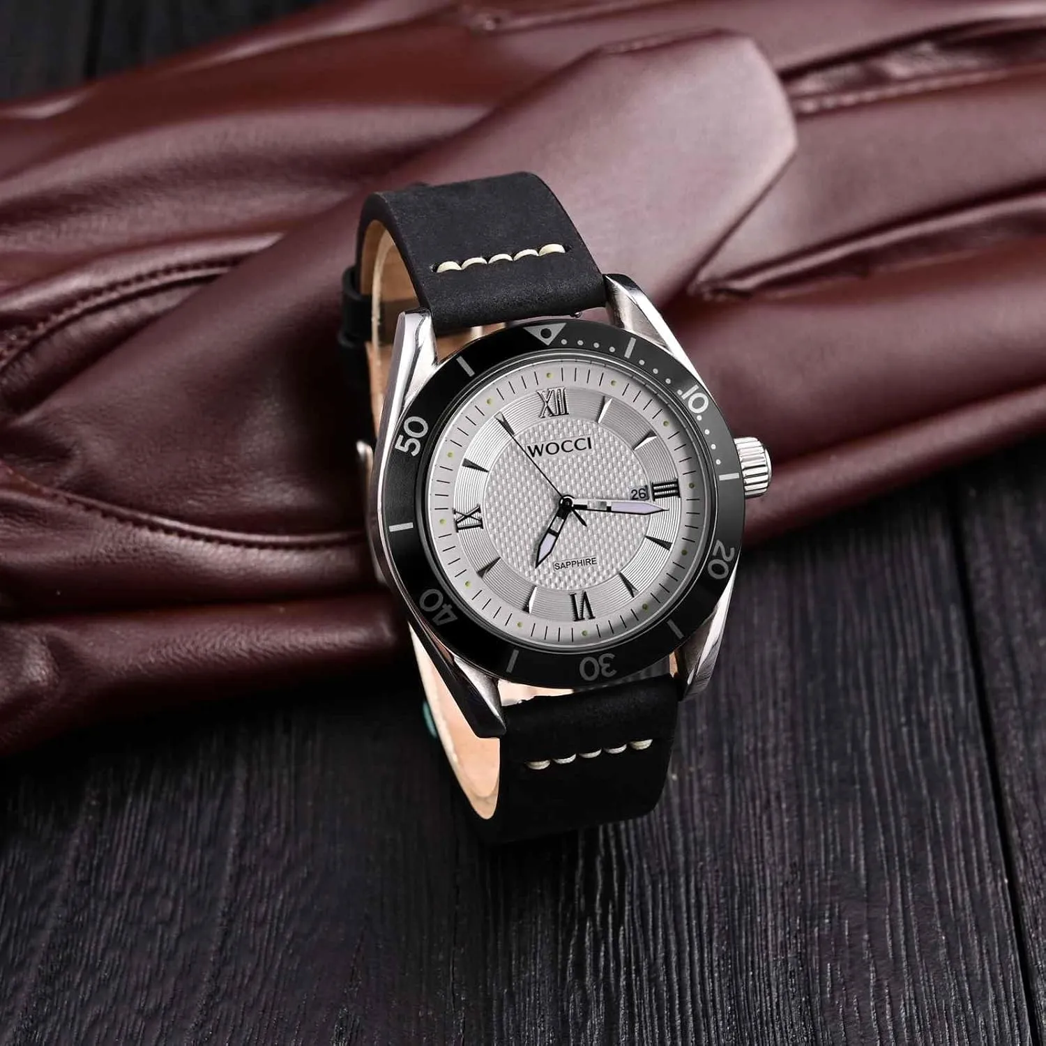 evident trivial for Men, Top Grain Leather, Black Matte Buckle (Black) WOCCI 20mm Old-fashioned Watch Band 