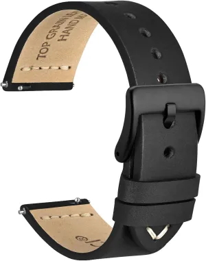 evident trivial for Men, Top Grain Leather, Black Matte Buckle (Black) WOCCI 20mm Old-fashioned Watch Band 