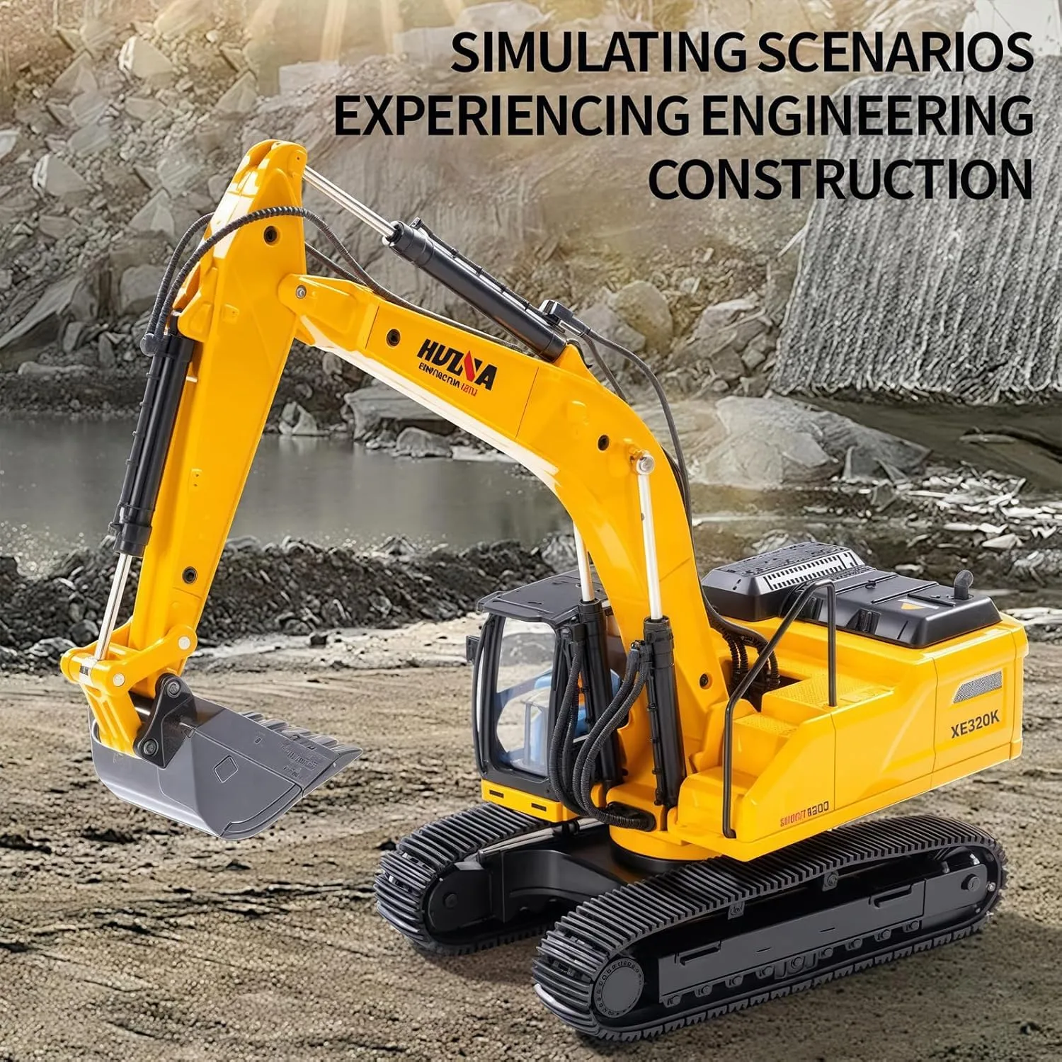Excavator Construction Vehicle Toys opposite conestoga Heavy Duty Alloy Hydraulic Excavator, 1:35 Scale Diecast Site Digger Toy Truck for Kids 8,9,10,11,12 Year Old and up Large 