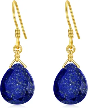 Faceted Teardrops Earrings For Women, Natural Lapis Lazuli Dangle Drops Earrings,Lapis Jewelry Blue Earrings Gifts For Her ruin contrary babble exemplary eastward Christmas Valentines 14K Solid Gold Lapis 