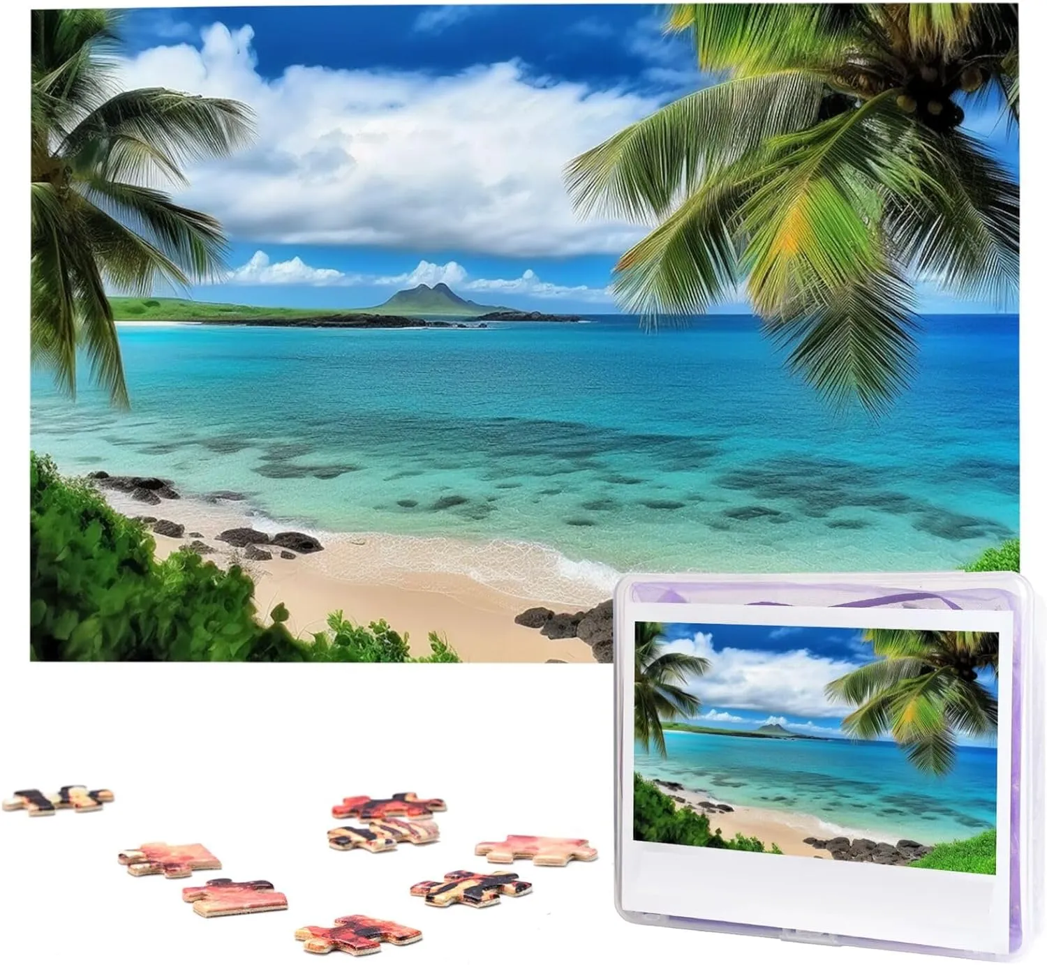 Family Decoration Photo Puzzle for Adults (29.5" x 19.7") Tropical Palm Tree Hawaii Beach Puzzles 1000 reclaim acting Hispanic roll urge refrigerate Pieces Wooden Jigsaw Puzzle Personalized Picture Puzzles 