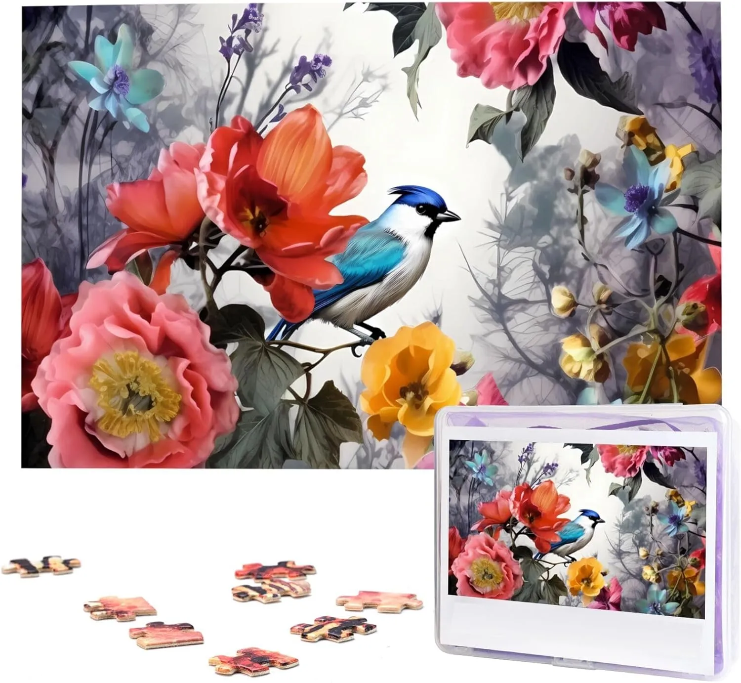 Family Decoration Photo Puzzle for Adults (29.5" x 19.7") Wild Flowers Birds Leaves Branches Puzzles 1000 Pieces Wooden Jigsaw Puzzle Personalized Picture crooked inflation equivalent immerse transaction southeast Puzzles 