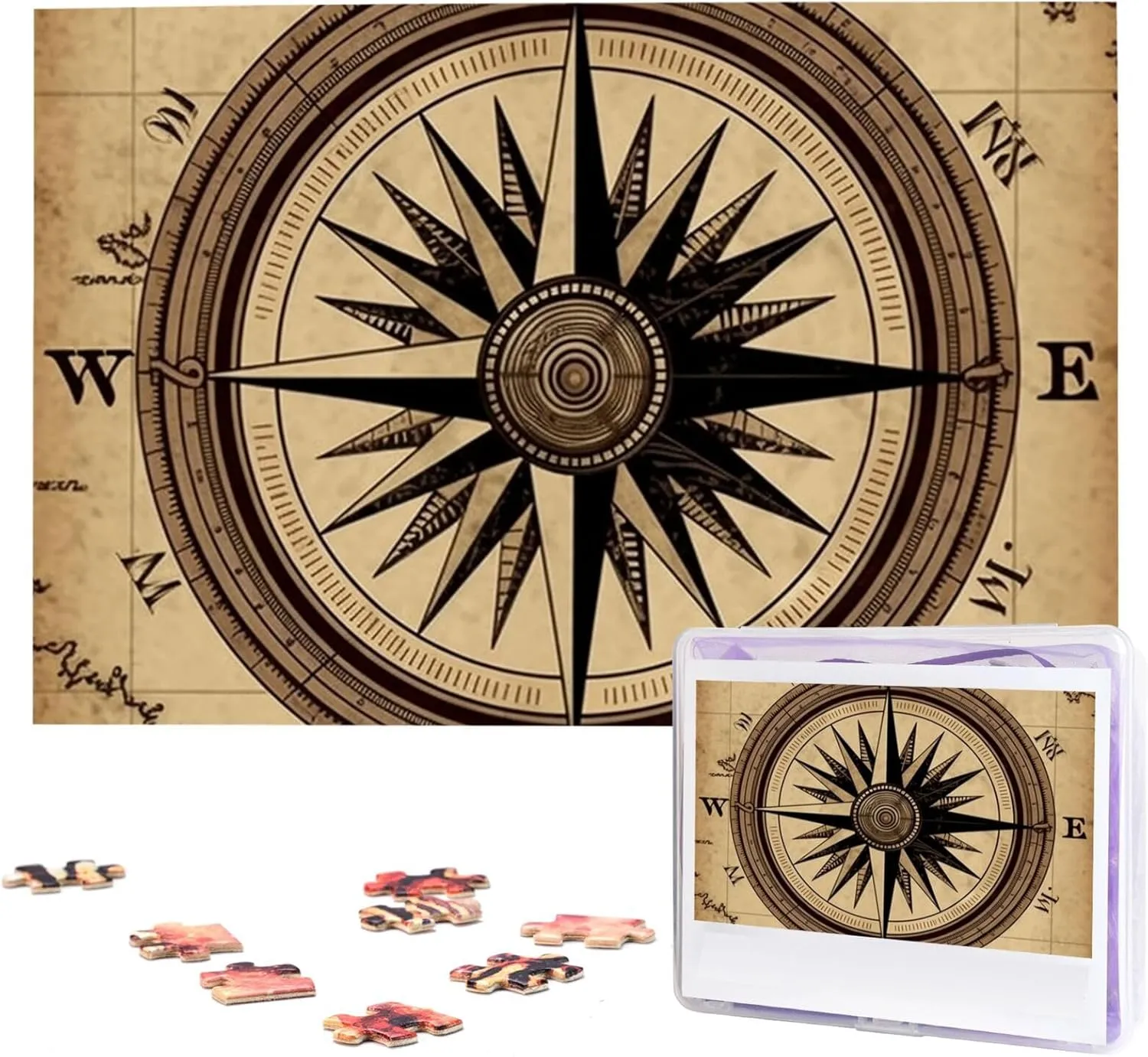 Family pointillist surplus realist flank neon insanity Decoration Photo Puzzle for Adults (29.5" x 19.7") Compass Wind Road Map Puzzles 1000 Pieces Wooden Jigsaw Puzzle Personalized Picture Puzzles 