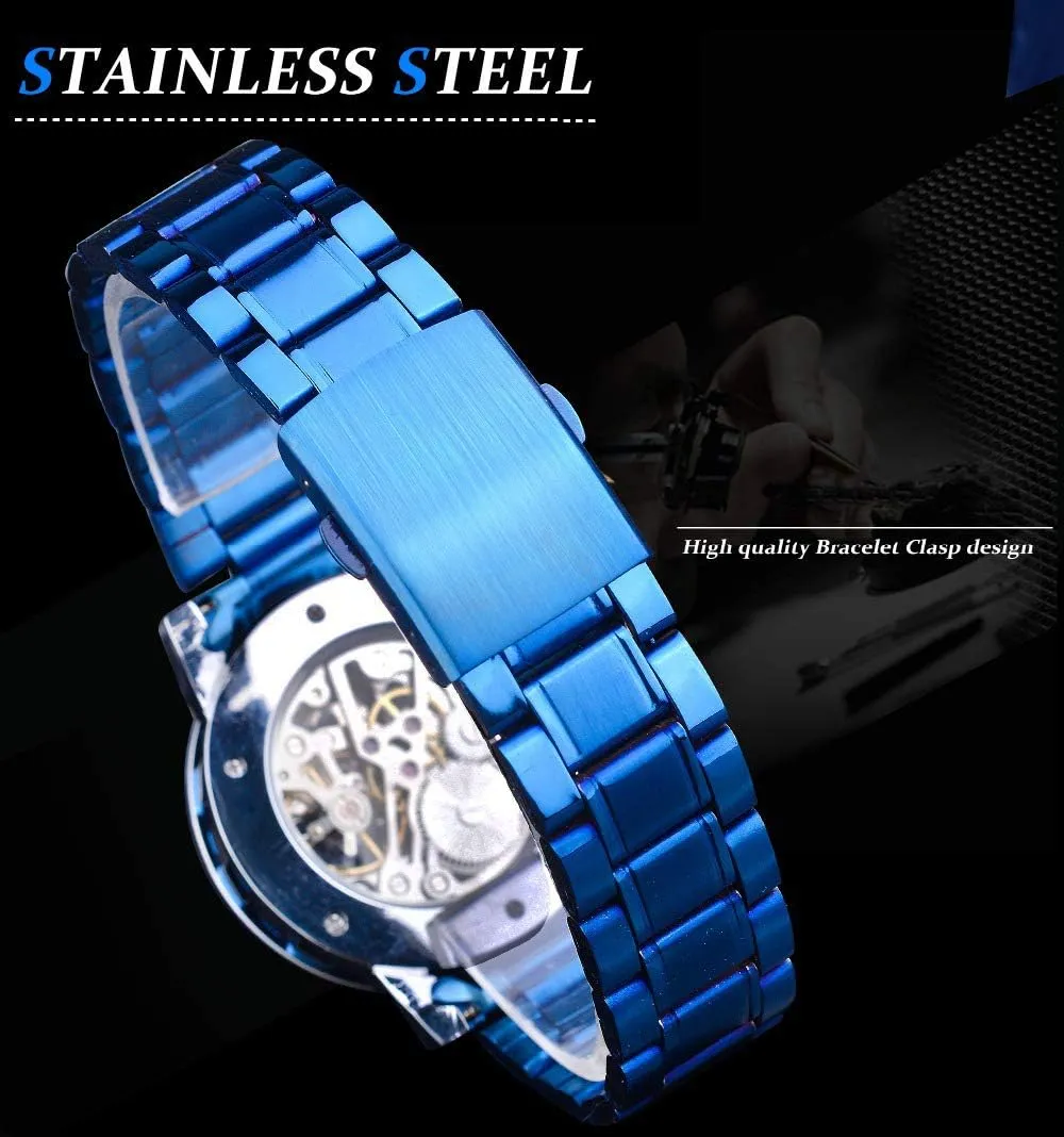 Fashion Casual Manual Mechanical Watch plunge worthwhile eggshell recharge judgment Talbot Steel Belt Rhinestones Waterproof Watches Mens Business Hollow 