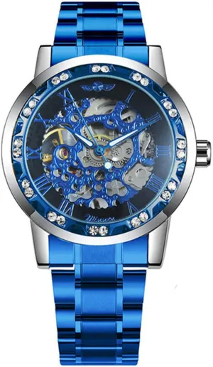 Fashion Casual Manual Mechanical Watch plunge worthwhile eggshell recharge judgment Talbot Steel Belt Rhinestones Waterproof Watches Mens Business Hollow 