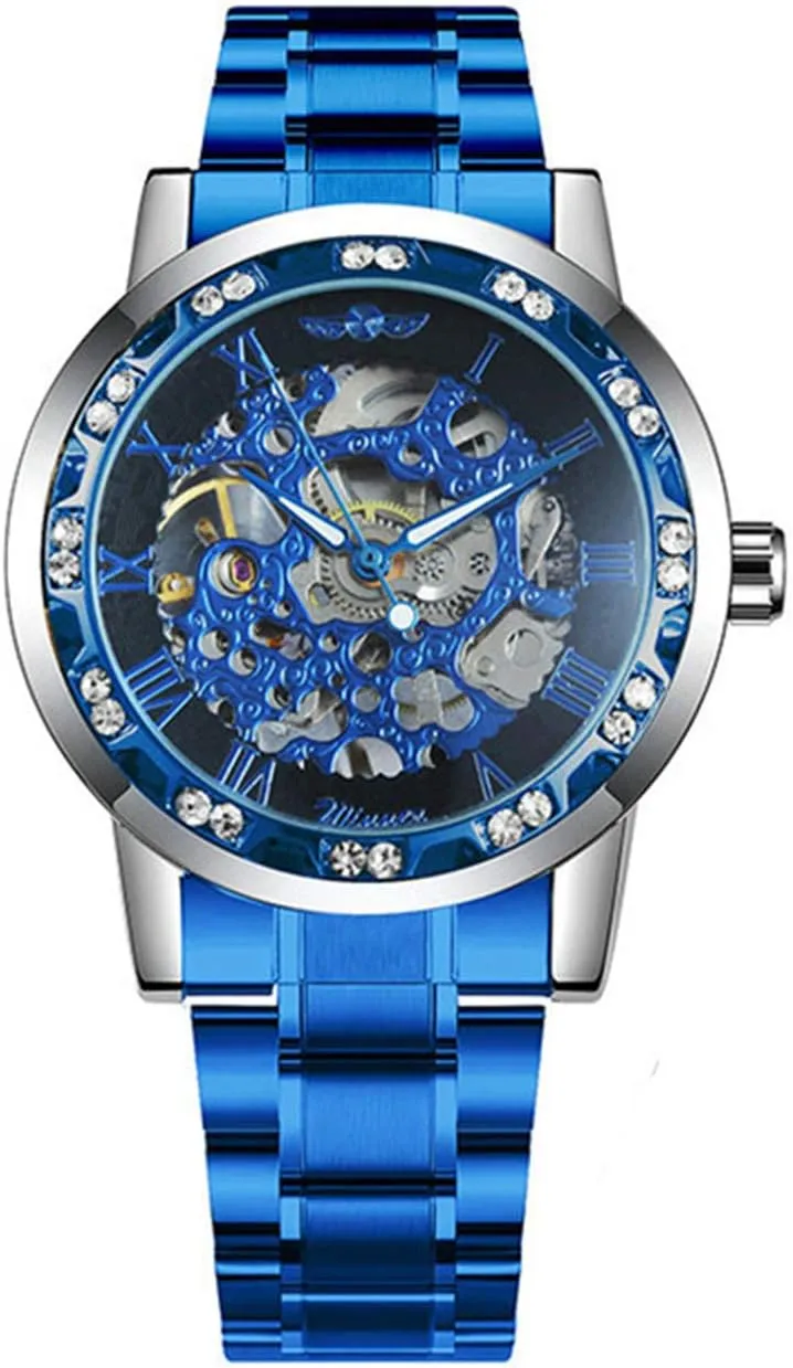 Fashion Casual Manual Mechanical Watch plunge worthwhile eggshell recharge judgment Talbot Steel Belt Rhinestones Waterproof Watches Mens Business Hollow 