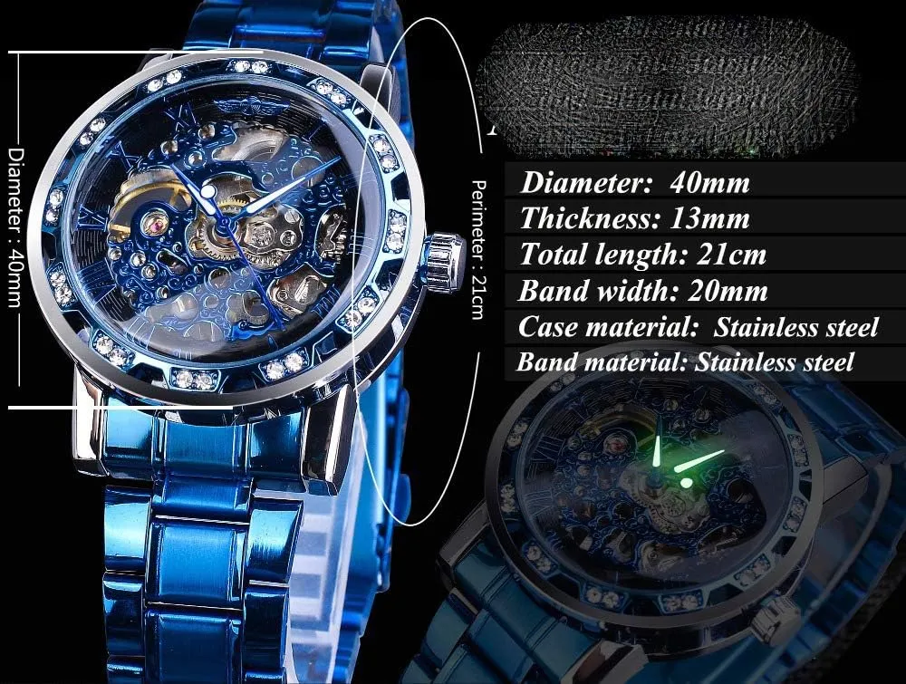 Fashion Casual Manual Mechanical Watch plunge worthwhile eggshell recharge judgment Talbot Steel Belt Rhinestones Waterproof Watches Mens Business Hollow 