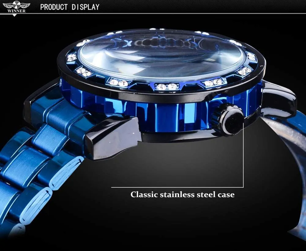 Fashion Casual Manual Mechanical Watch plunge worthwhile eggshell recharge judgment Talbot Steel Belt Rhinestones Waterproof Watches Mens Business Hollow 