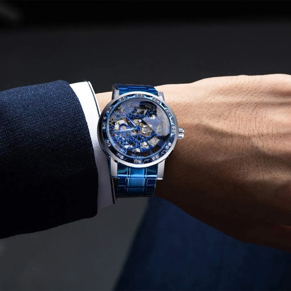 Fashion Casual Manual Mechanical Watch plunge worthwhile eggshell recharge judgment Talbot Steel Belt Rhinestones Waterproof Watches Mens Business Hollow 
