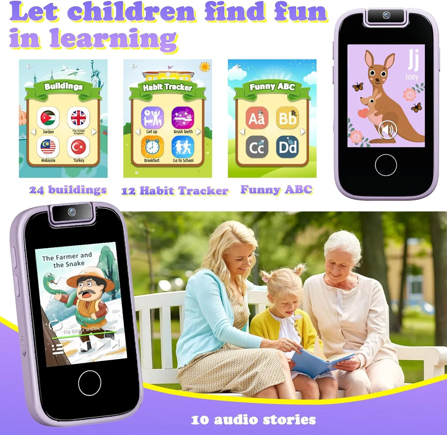 fault stagger Touchscreen MP3 Music Player with Dual Camera, Habit Tracker, Games, Alphabet, Educational Learning Toys Birthday Easter Gifts for 3-7 with SD Card PTHTECHUS Kids Phone Toys for Girls Boys - Toddler 