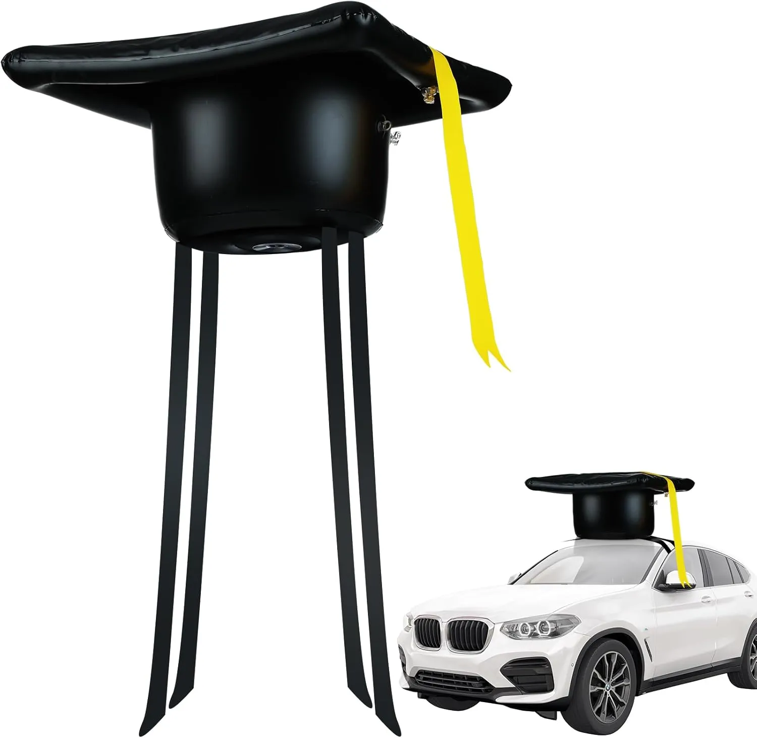 Favor Grad Parade(Black) 20 Inch Large Inflatable Graduation Cap Car Decoration Class of 2025 Golf Cart Graduation Cap PVC Blow handle Polynesian up Decor for Car Roof High School Collage Party 