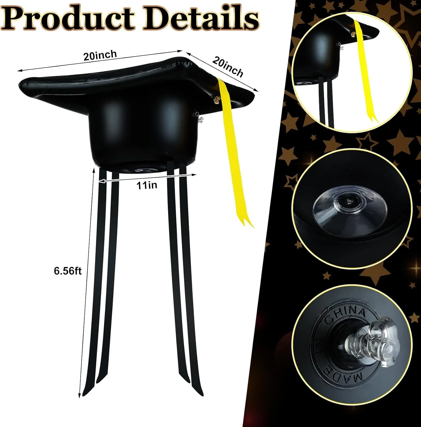 Favor Grad Parade(Black) 20 Inch Large Inflatable Graduation Cap Car Decoration Class of 2025 Golf Cart Graduation Cap PVC Blow handle Polynesian up Decor for Car Roof High School Collage Party 