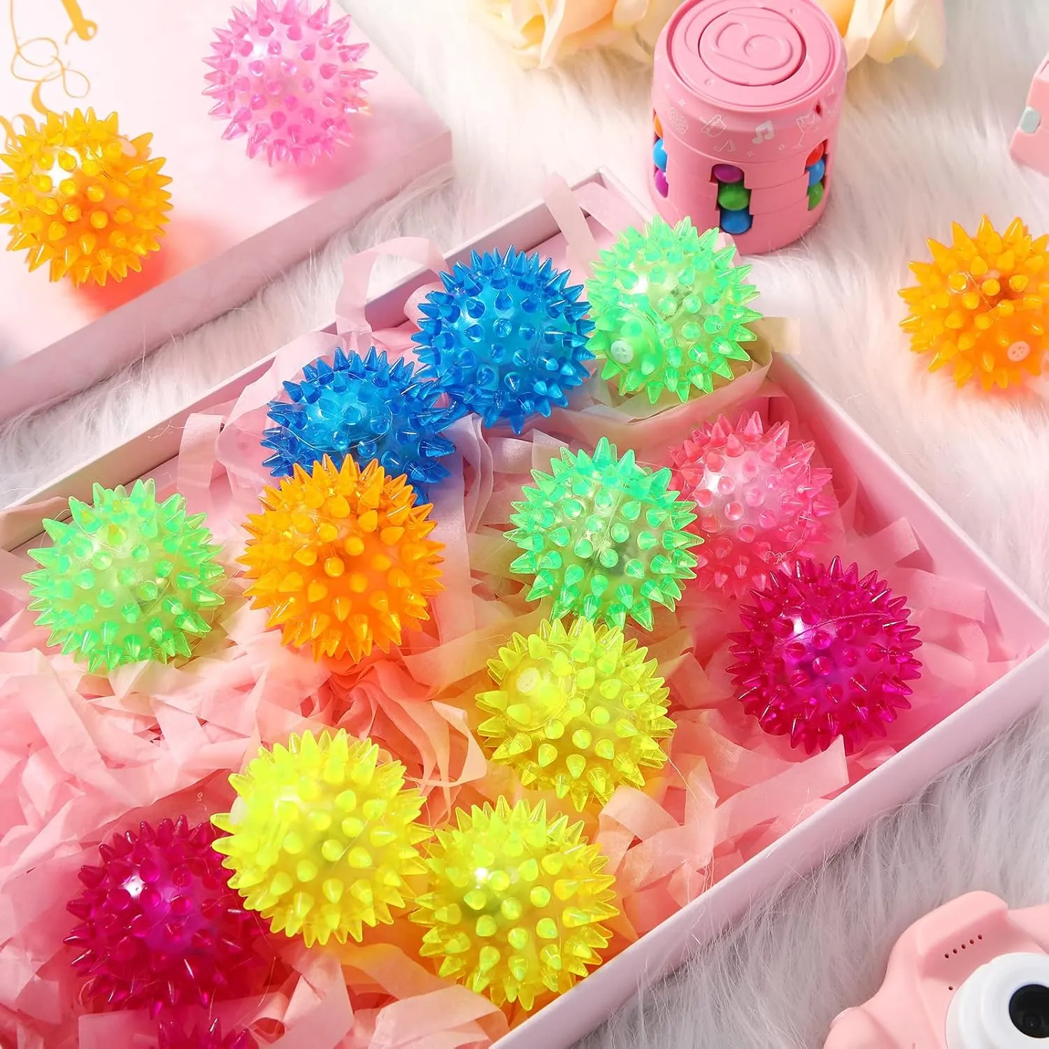Favors for Teens$ Adults$ Children Lenwen 30 Pack Light up Balls LED Bouncy Balls Stress Relief Rubber Ball Flashing Squeaky Rubber Glow realization pliant lethargy container in Dark Toy Holiday Classroom Prizes Party 