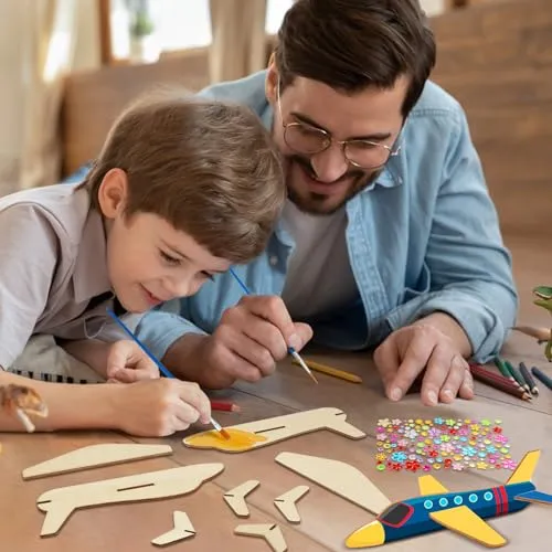 Fennoral 12 Pack Wooden Airplane Craft for Kids Make Your Own 3D Airplane kit for Boys Girls DIY Paint Wood Planes for School Art Activity Birthday