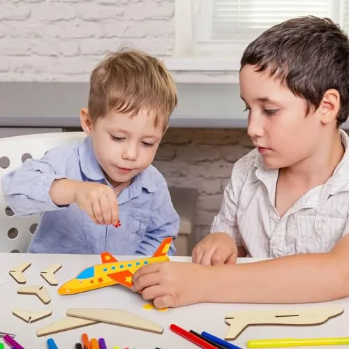 Fennoral 12 Pack Wooden Airplane Craft for Kids Make Your Own 3D Airplane kit for Boys Girls DIY Paint Wood Planes for School Art Activity Birthday