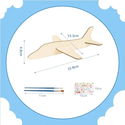 Fennoral 12 Pack Wooden Airplane Craft for Kids Make Your Own 3D Airplane kit for Boys Girls DIY Paint Wood Planes for School Art Activity Birthday