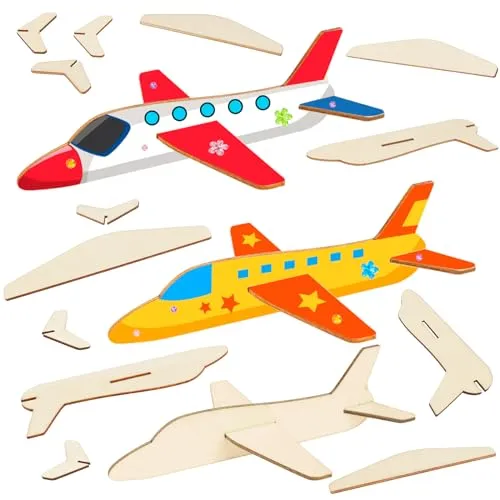 Fennoral 12 Pack Wooden Airplane Craft for Kids Make Your Own 3D Airplane kit for Boys Girls DIY Paint Wood Planes for School Art Activity Birthday