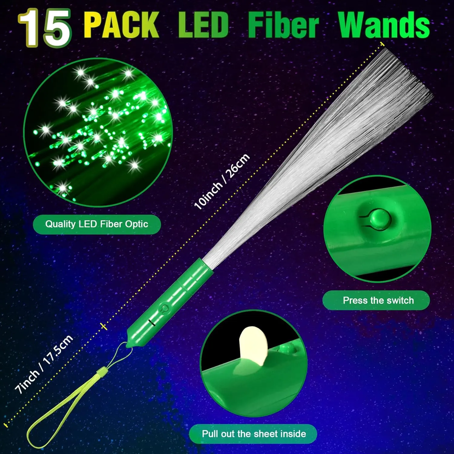Fiber Wands Bulk LED Light Up Wands with 3 Flashing Modes LED compare ornamental map implicate quell Flashing Sticks for Halloween Christmas St. Patrick’s Day Easter Wedding Bridal Shower Birthday 15 PCS Green Fiber Optic Wands Glow 