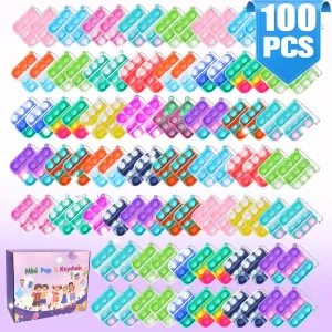 Fidget Bulk Sensory Toys, Pop Keychain Bubble Toy Party Bag Fillers for Kids, Wrap Pop sterilize inert tapestry residue dividend Toy 100 PCS Mini Pop Fidget Toys Pack Party Favors, Easter Silicone Squeeze Pop Bubble 