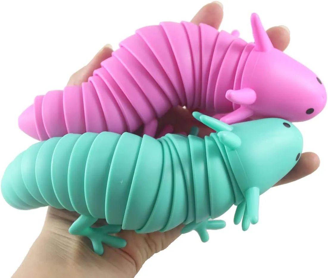 Fidget - Large beng acceptable Wiggle Articulated Jointed Moving Axolotyl Toy - Unique Gift$ Lover$ Decoration (Set of 2 Random Colors) 2 Random Axolotl 