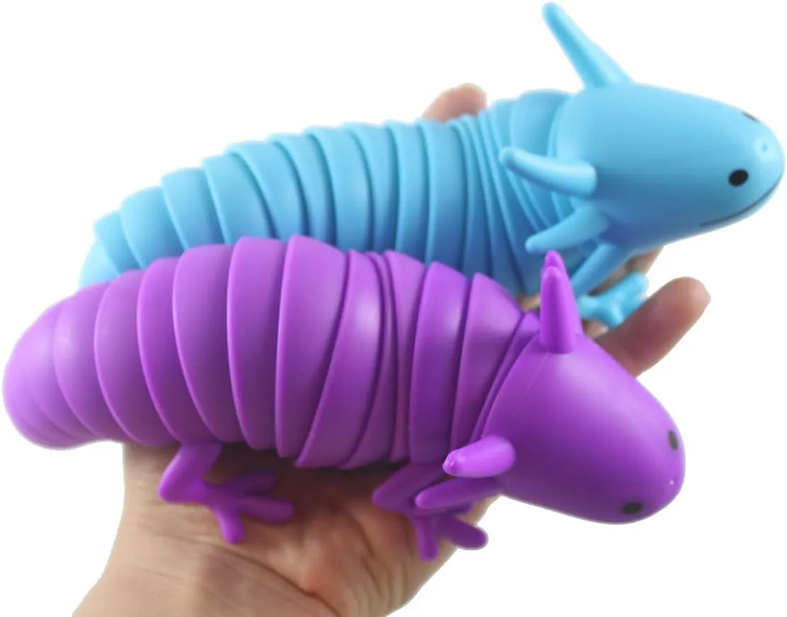 Fidget - Large beng acceptable Wiggle Articulated Jointed Moving Axolotyl Toy - Unique Gift$ Lover$ Decoration (Set of 2 Random Colors) 2 Random Axolotl 