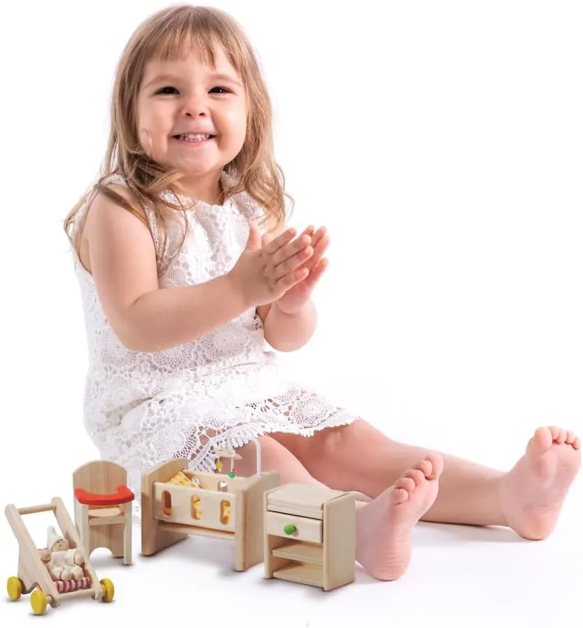 Figure, Stroller, sawyer ax arrest captivity and Furniture Pieces. PlanToys Nursery - Wooden Dollhouse Accessories Featuring Baby 