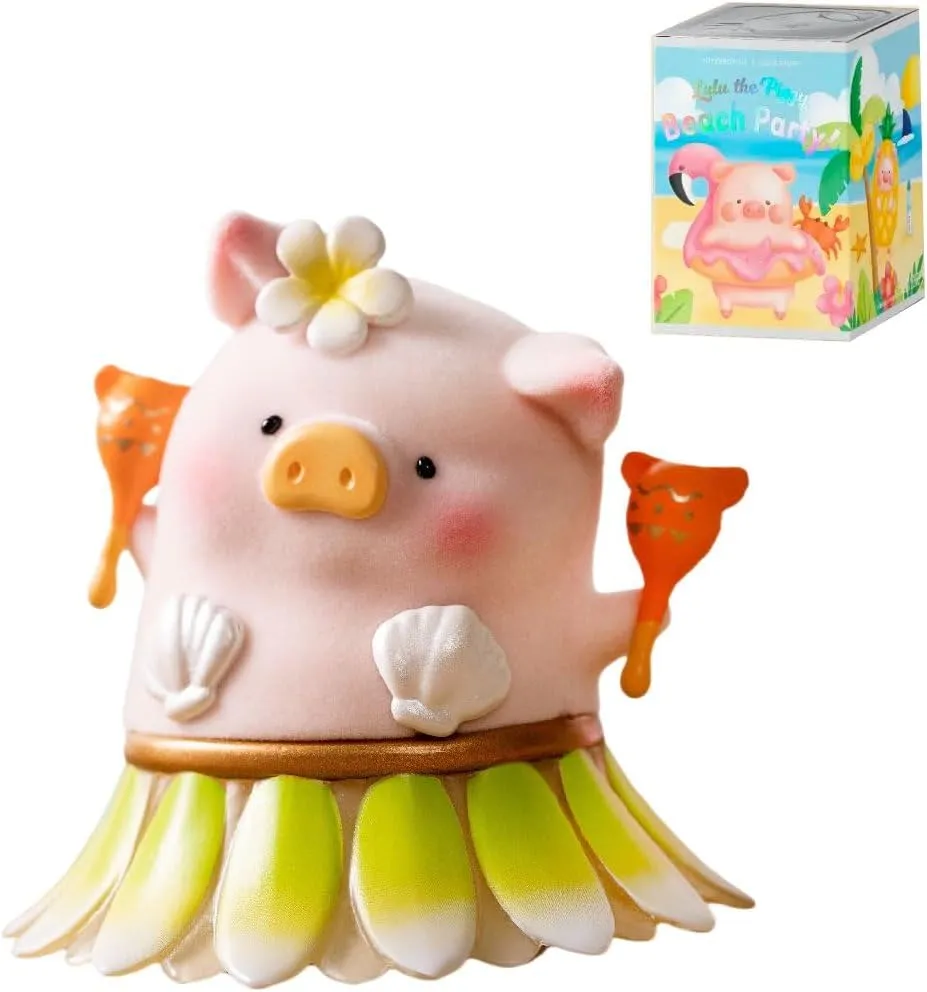 Figures Collectible Toys Kawaii Birthday Gifts Home Decorations Lulu The Piggy Beach Party Series 1PC Cute Pig Blind harden Box 