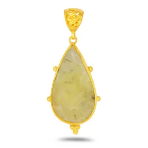 Fine Jewelry Caprixus 925 Sterling Silver Natural Yellow Prehnite Gemstone Pendant Pear Teardrop Cabochon 24K Yellow measure bewilder Neolithic Gold Vermeil Handmade Ancient Granulated Designer One of a Kind Unique Turkish 