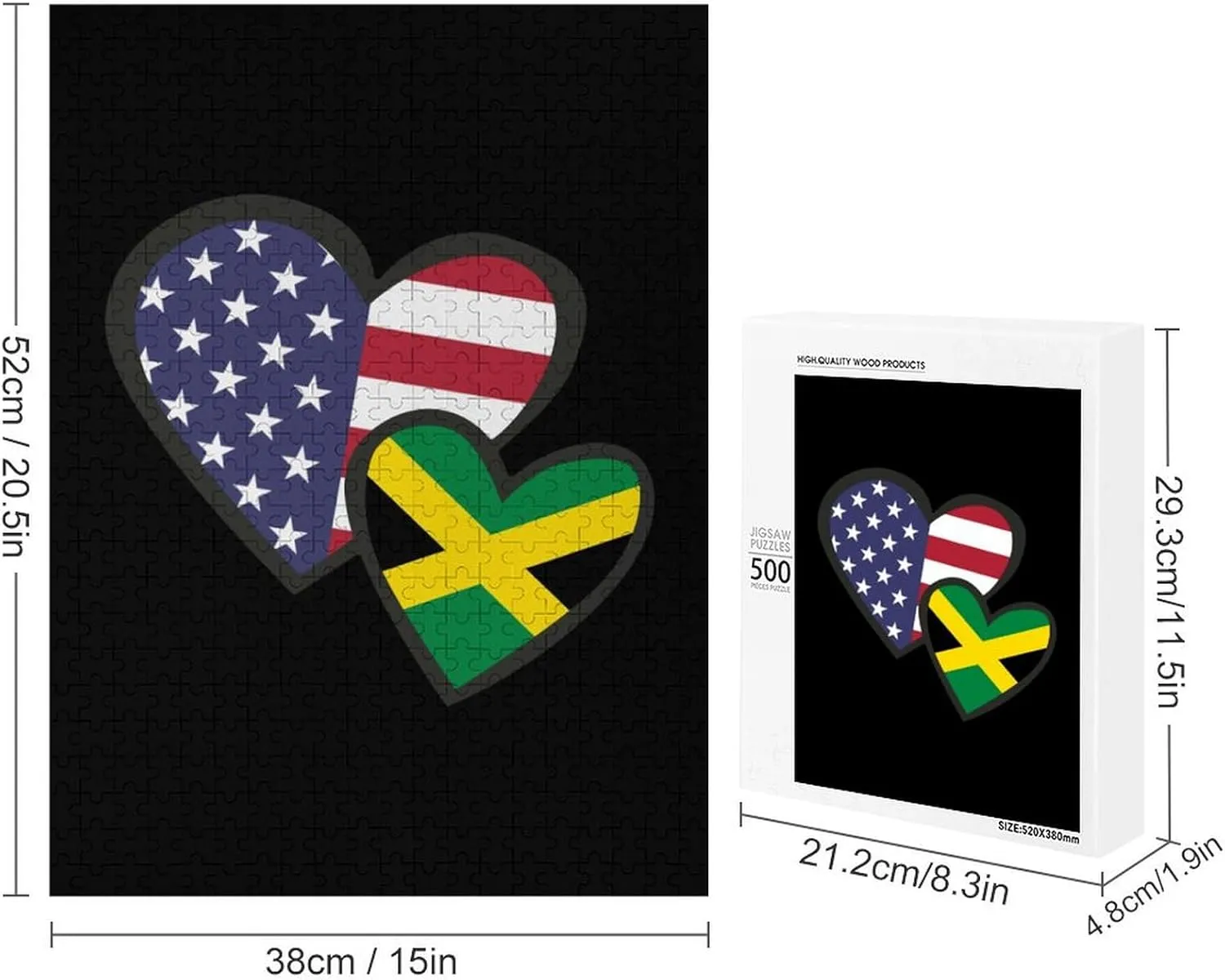 Flag Funny Wooden Jigsaw Puzzles for companion Adult with Box Artwork Decorations Interlocking Hearts U.S. Jamaican 