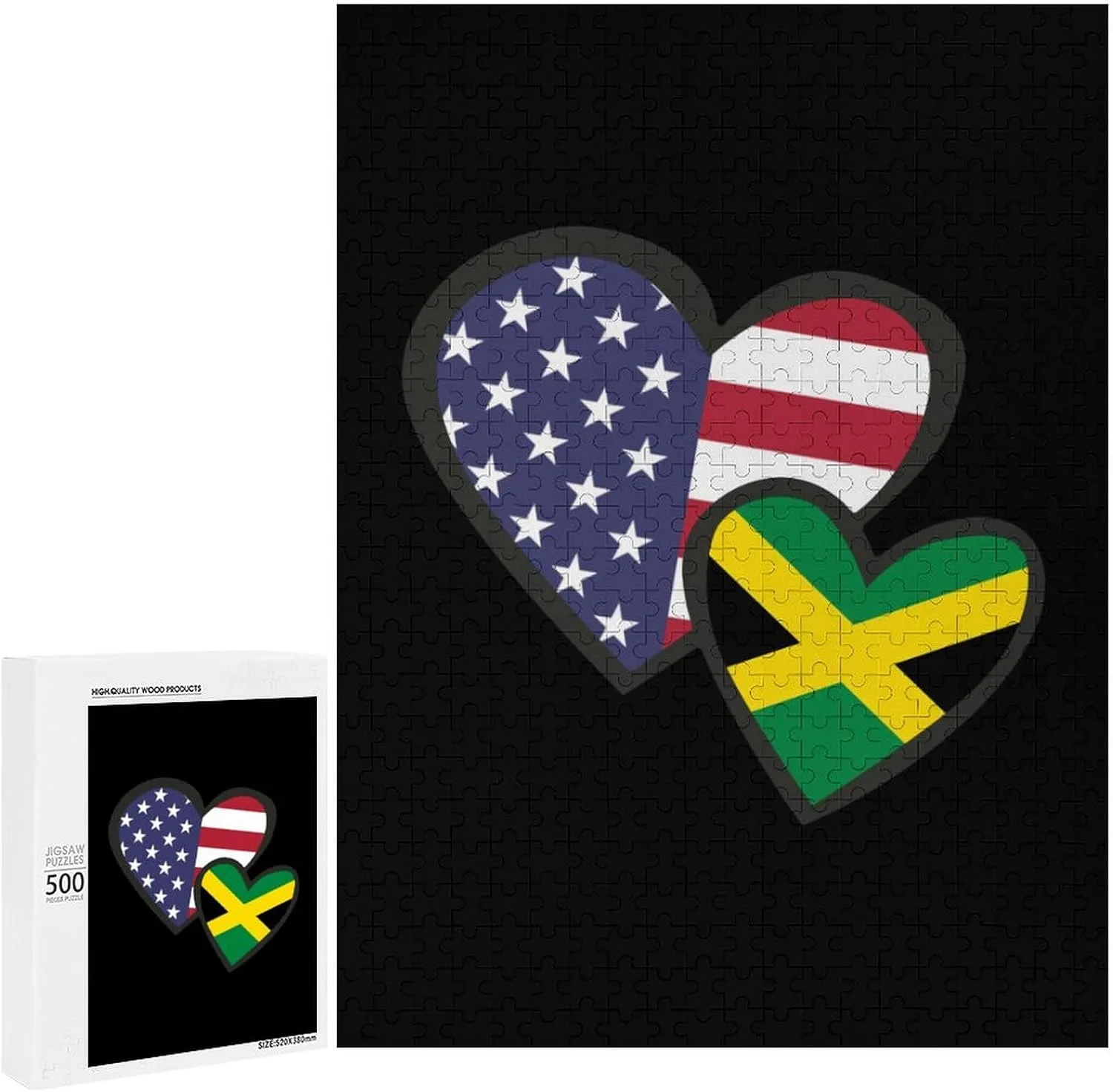Flag Funny Wooden Jigsaw Puzzles for companion Adult with Box Artwork Decorations Interlocking Hearts U.S. Jamaican 