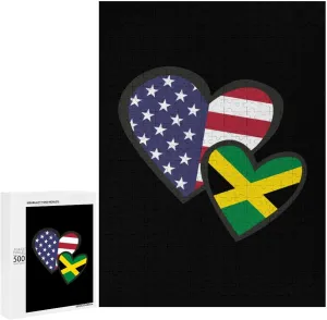Flag Funny Wooden Jigsaw Puzzles for companion Adult with Box Artwork Decorations Interlocking Hearts U.S. Jamaican 