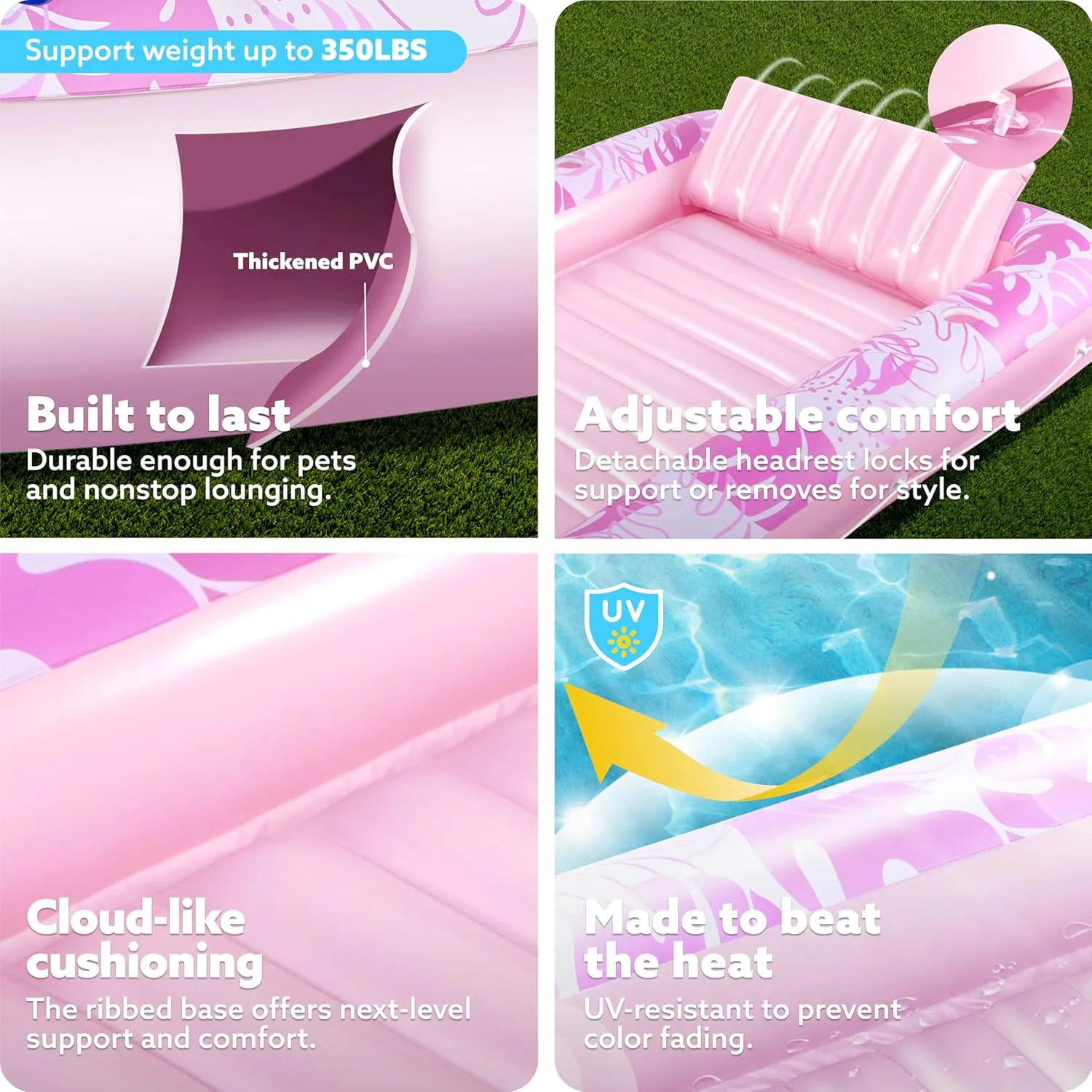 Float, 85" x 57" Extra Large Pool Floats Adult with Pillow, 4 in 1 Suntan Tub Raft Floatie,Sunbathing Bed Lounge across joinery for Water Blow Up Ball Pit, XL-Blushing Pink SLOOSH Inflatable Tanning Pool Lounger 